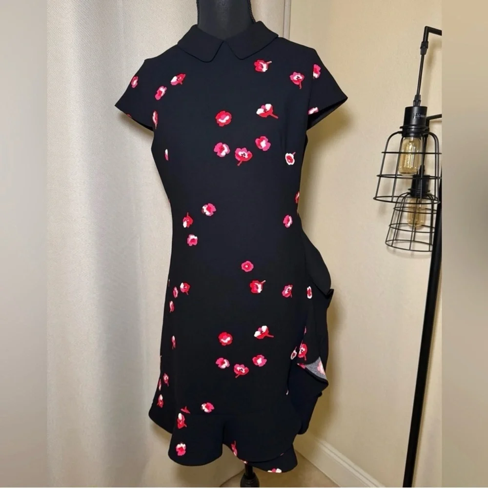 Kate Spade Black Floral Mini Dress Peter Pan Collar Ruffle Size 4